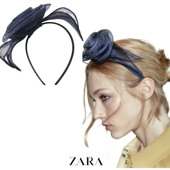 ZARA | Dark Blue | FLORAL HEADPIECE HEADBAND - Picture 1 of 6